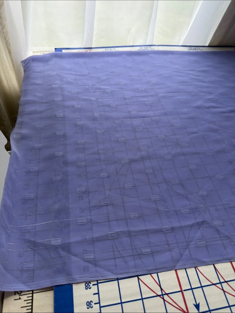 Vintage 80s Periwinkle Sheer Fabric Silver Metallic Dobby Stripe 3 Yards